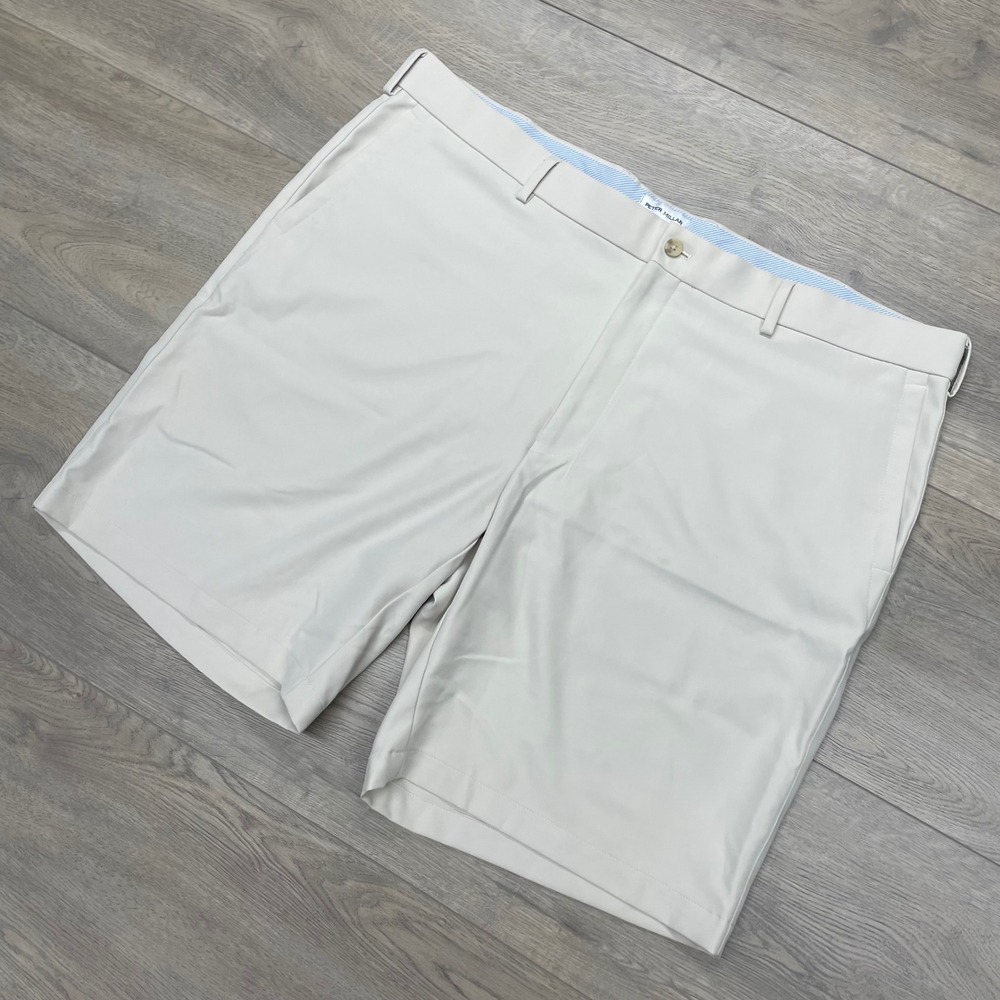 Peter Millar Golf Shorts Mens 42 Cream Salem Performance Flat Front MEOEB82 STO
